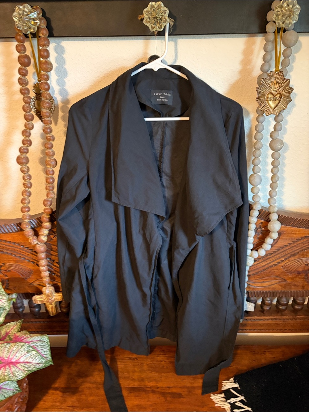 Love Tree Black Draped Waterfall Trench Jacket